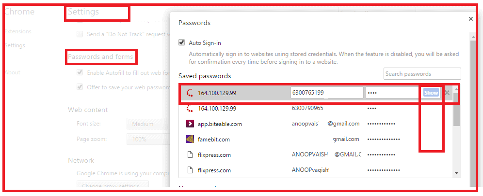 saved password