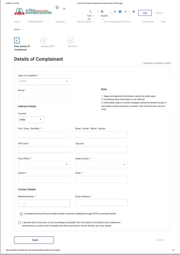 इनकम टैक्स चोरी की शिकायत करने की प्रक्रिया? [Procedure to file Income Tax evasion complaint?]